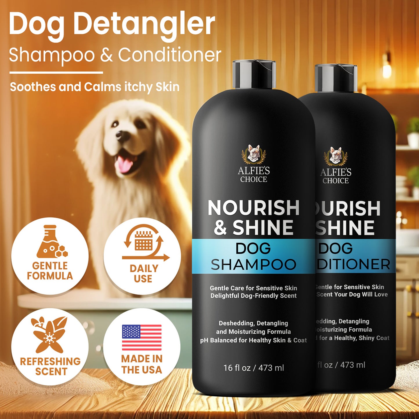 Nourish & Shine Dog Shampoo and Conditioner Set - 16 oz